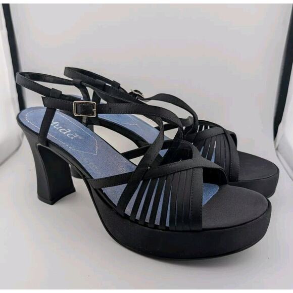 Vintage Mudd Size 10 Rita Platform Heels Black Strappy Satin Y2k 90s New In Box - Picture 1 of 11